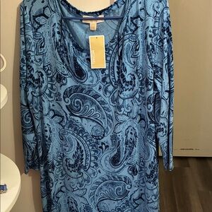 Michael Kors Blue Paisley Long Sleeve Tunic Dress